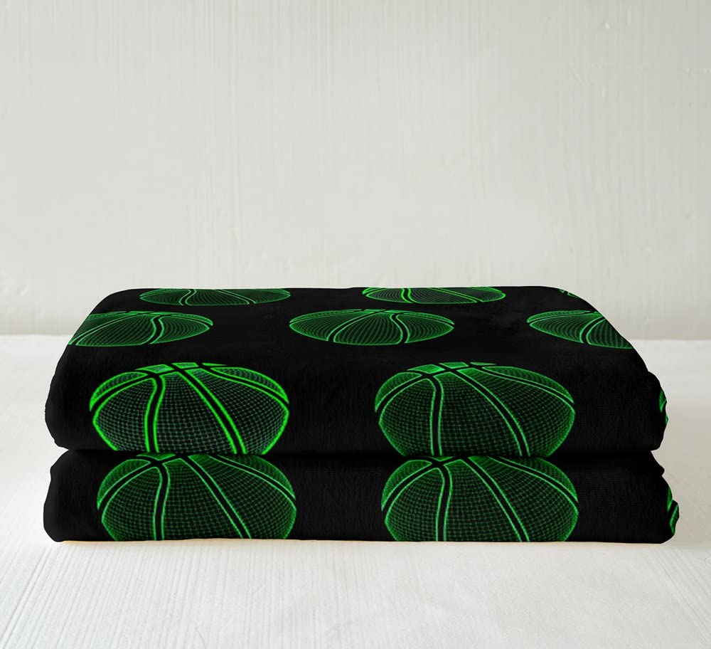 Coperta Sherpa per pallacanestro per giochi sportivi in pile per bambini decorazione giochi con palline verde neon coperta in peluche regalo per gli amanti del basket calda coperta sfocata regina 200