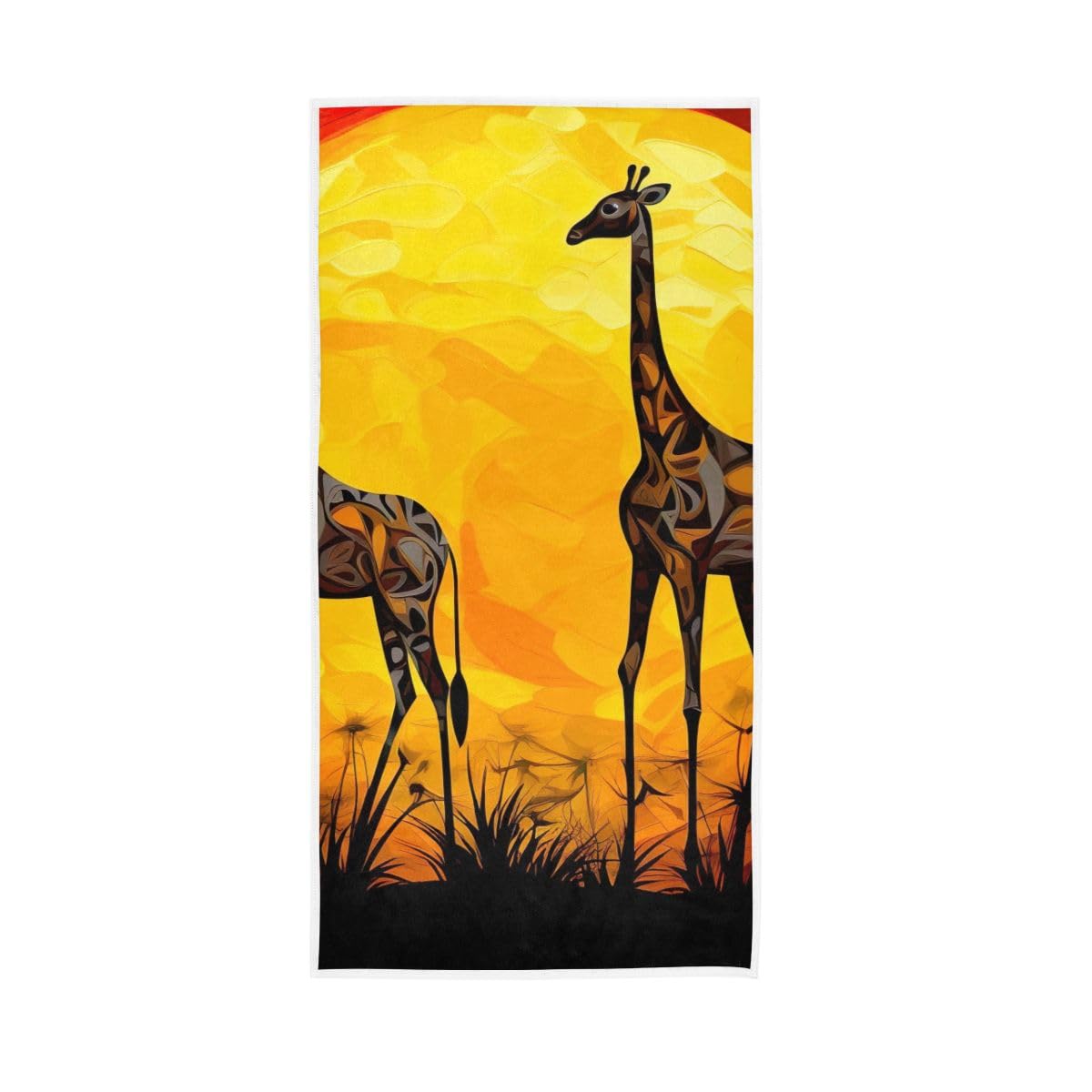 HUYGD African Walking Giraffes Bath Hand Towel, Hand Towel for Bathroom, Shower, Hotel, Spa 15 x 30 Inches