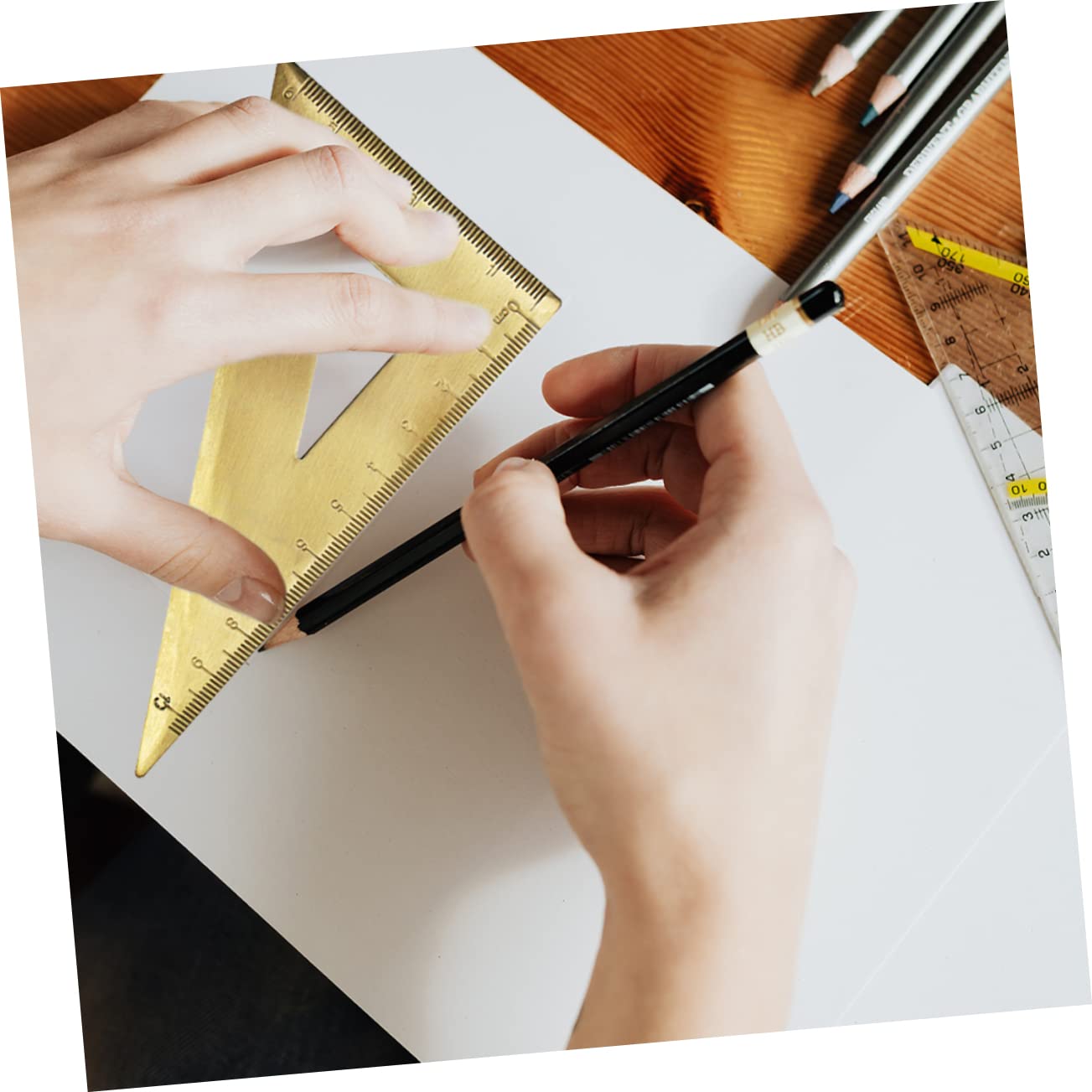SHINEOFI 3ensembles Règle Laiton Avec Rapporteur De Outils De Mesure Pour Et Dessin Techniques