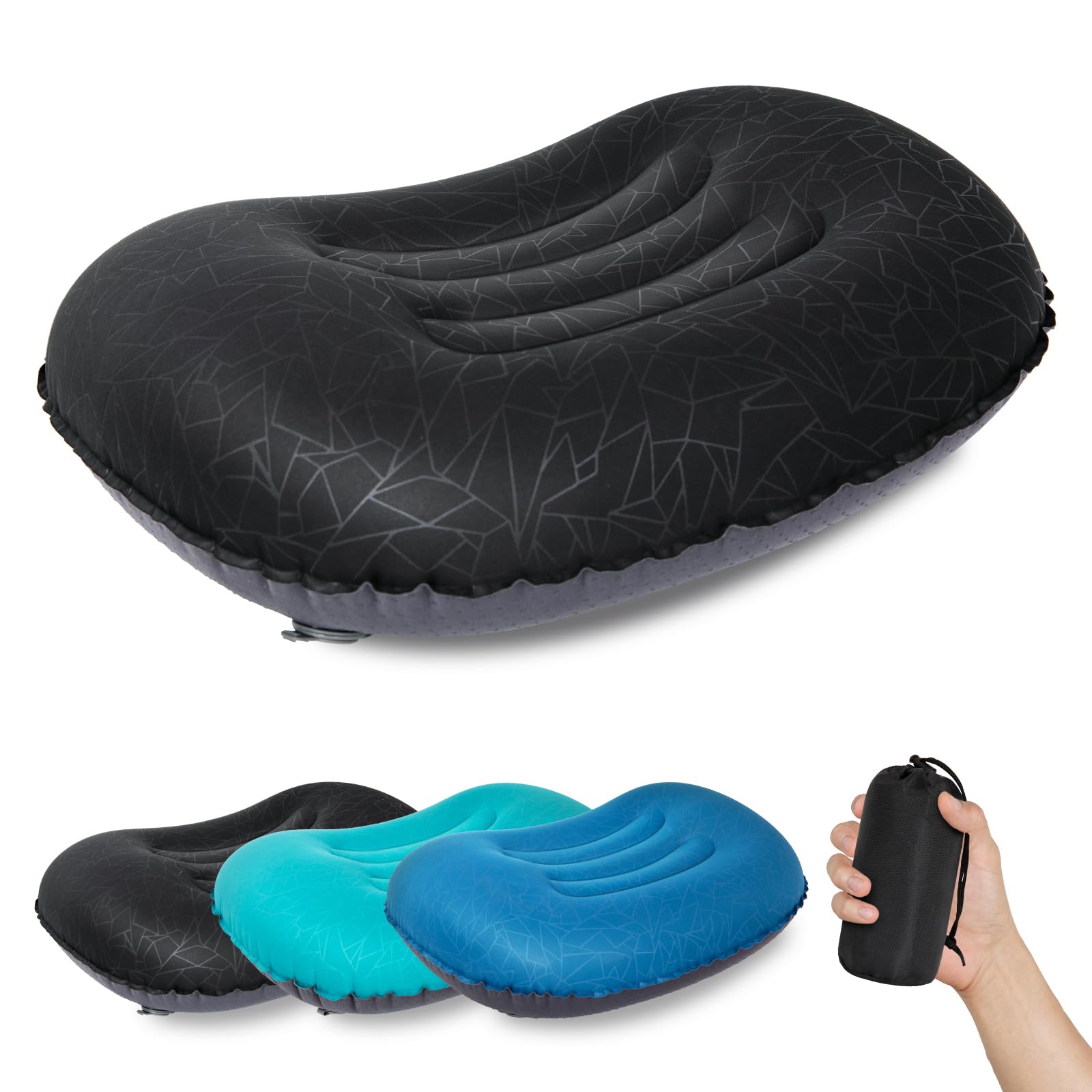 ATEPA Aufblasbares Kissen, Ultraleicht wasserdichte Reisekissen mit ergonomischer Unterstützung und auslaufsicherem Luftventil, Kompaktes Tragbares Camping Kissen für Wandern Strand Zelt Flugzeug