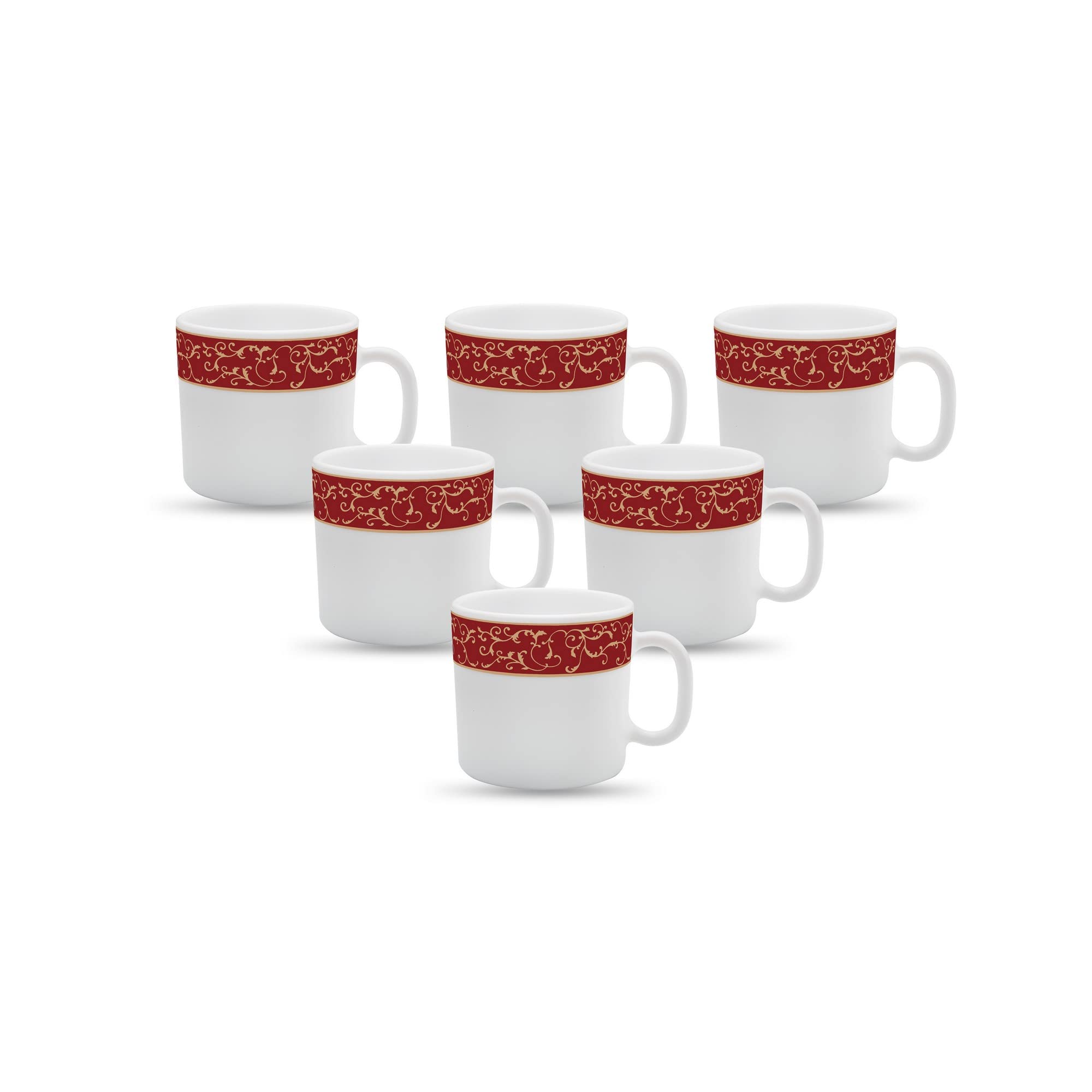 Diva, Sovrana Collection, Opal Glass Coffee Mug Set 6 pcs, Anassa Red, White