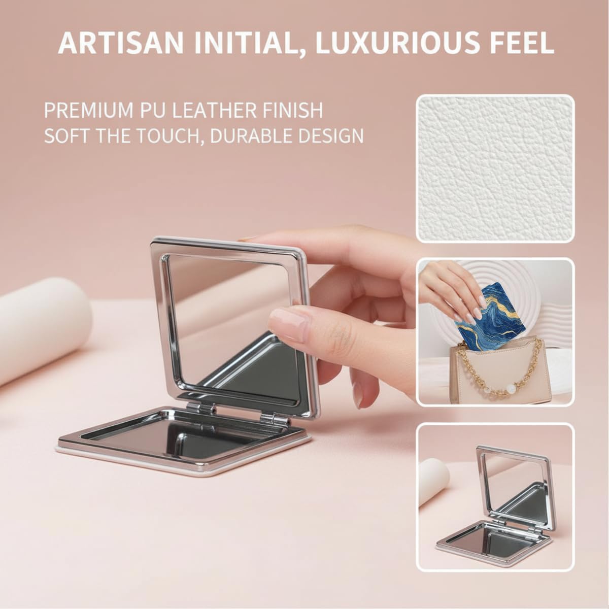 Abstract Texture Series, Portable Makeup Mirror, Foldable mini Handheld Makeup Mirror, Double-Sided flip Portable Square Contour Mirror, Suitable for All People in Various Occasions image 3