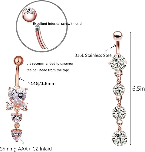 Miniatura 3 de NASAMA Piercing de ombligo de acero inoxidable 14G para mujer, joyería de piercing para el ombligo CZ