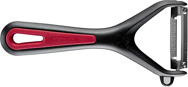 Westmark Obieraczka z wykrawaczem do warzyw/szparagów, Gallant, Ostrze ze stali nierdzewnej, Z ochraniaczem ostrza, Kolor: Czarny/Czerwony, 290722E1