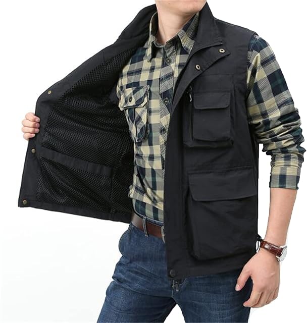 Men's Outdoor Vest Quick Dry Fishing Vest Breathable Photography Vests Camping Hunting Waistcoat Sleeveless Jacket,black,S