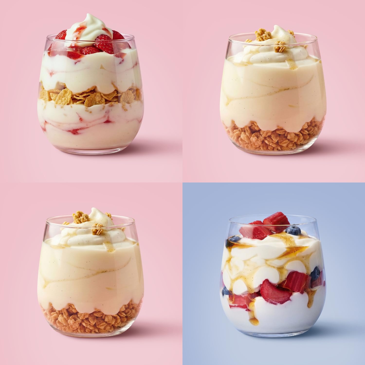EasiYo Yogurt Confezione Mista da 8 Buste | 2x Gusto Greco Vaniglia & Rabarbaro, 2x Naturale, 2x Vaniglia, 2x Fragola | Ogni Busta Prepara 1kg | Senza Glutine e Vegetariano