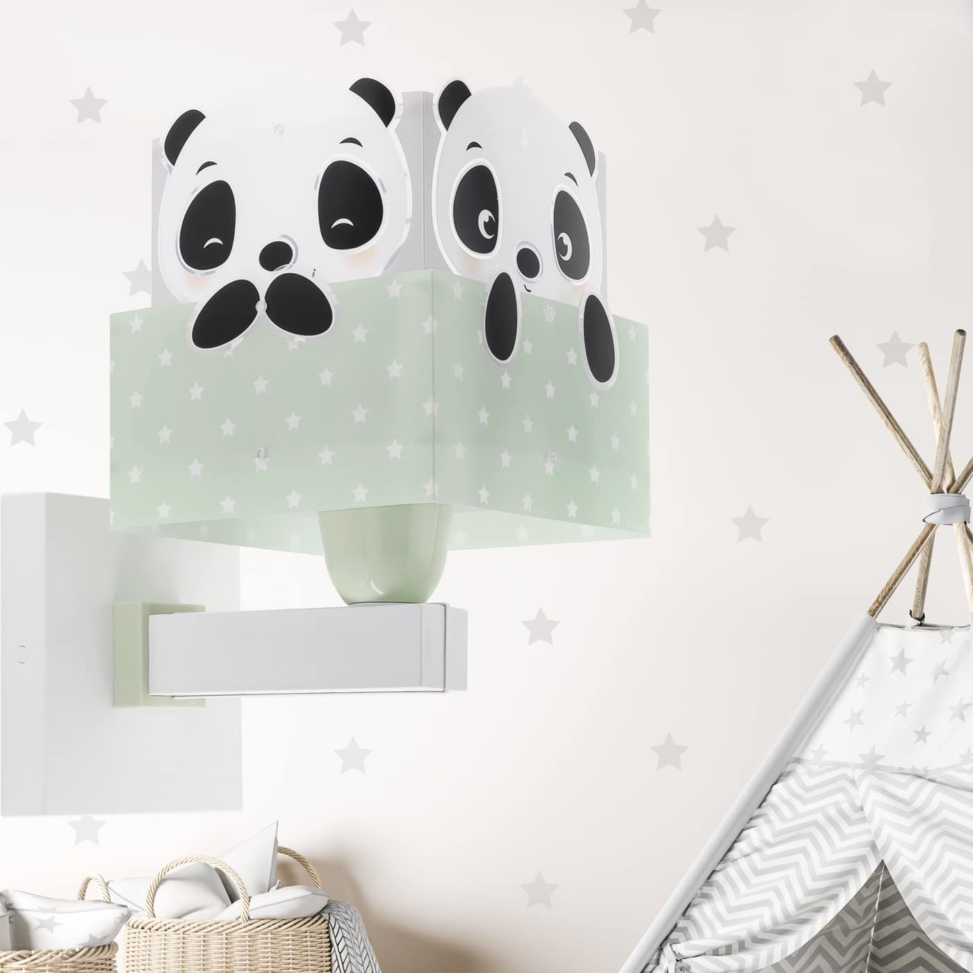 Dalber kinder Wandlampe, Kinderlampe Wandleuchte kinderzimmer Wolken tiere Pandabär Panda Grün, 63169H, E27