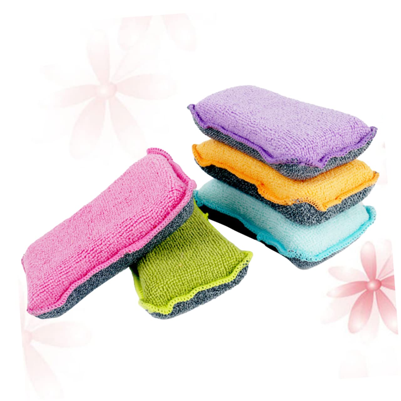 HOLIDYOYO 5pcs Double Sided Dishwashing Sponge Pads Cleaning Scrubbers for Kitchen Bathroom Non Scratch Design Effortless Grease Removal Random Colors Random Color