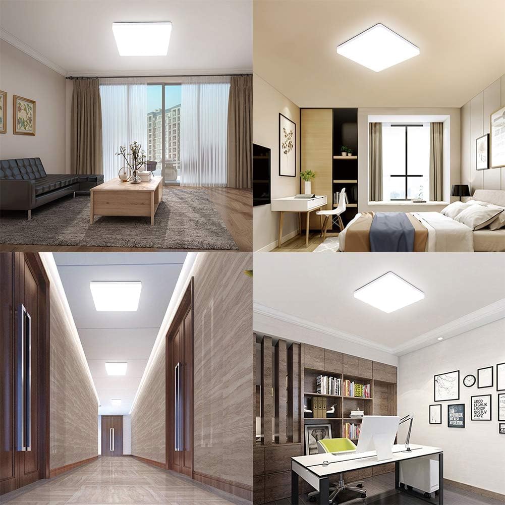 OOWOLF 2Pack 25W 5000K LED Flush Mount Ceiling Light Fixture Ultra Slim, 12inch Waterproof Bathroom Square LED Ceiling Lamp Fixture Without Flicker, 85Ra+ Daylight White for Kitchen Bedroom Hallway