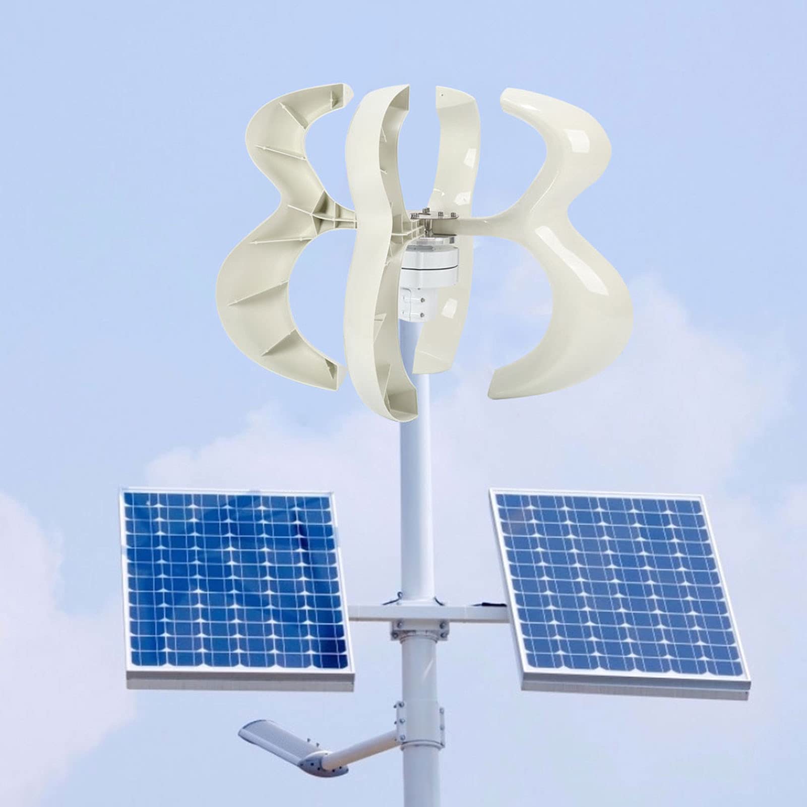 Zestaw Generatora Turbin Wiatrowych Eujgoov 600 W 4 Ostrza Generator Osi Pionowej Biały Wiatr Układ Słoneczny Turbina Wiatrowa(12V)