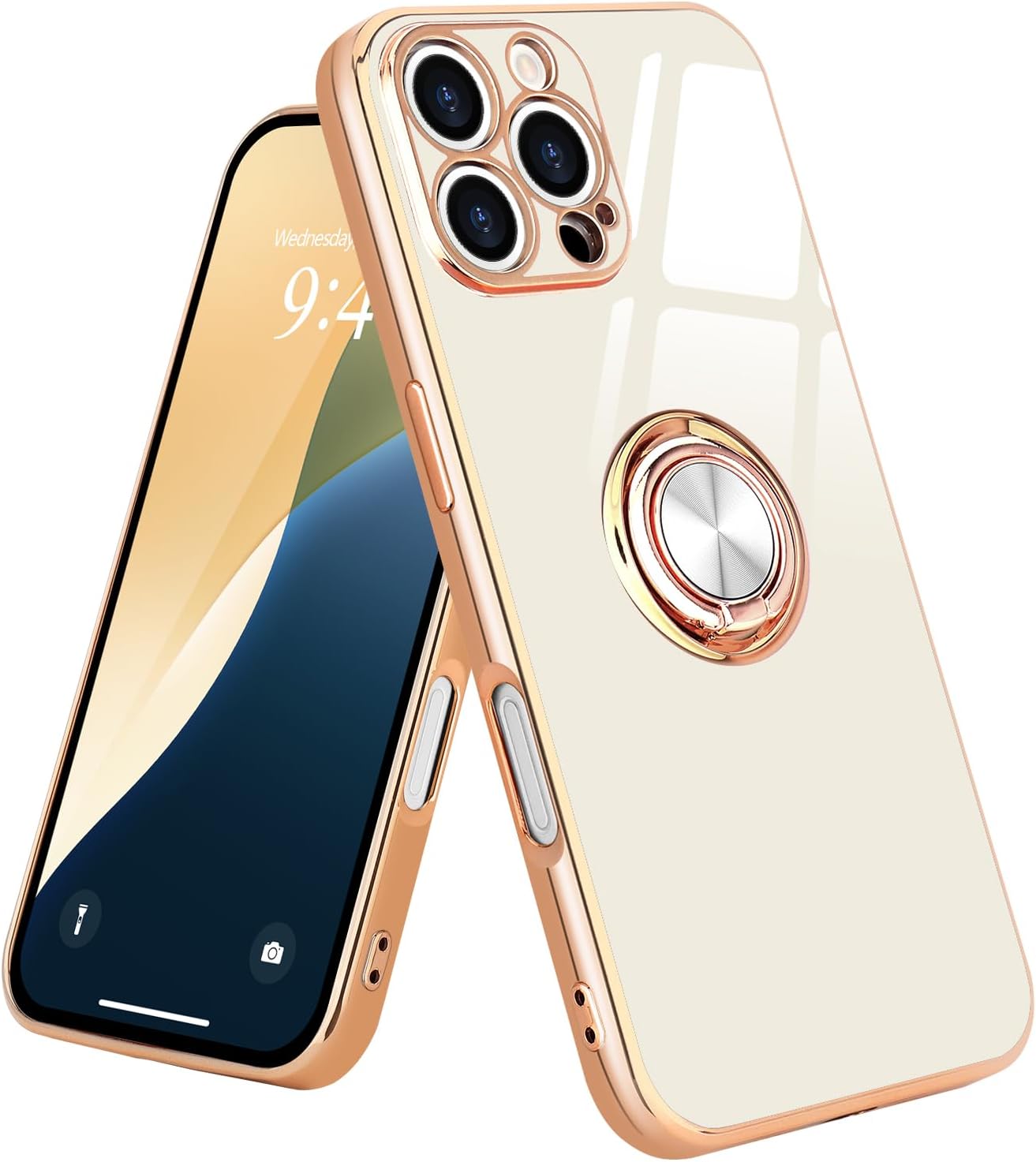 Magnetic for iPhone 16 Pro Max Case with Stand Ring Holder - White