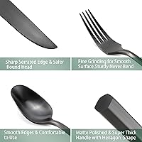 Vista 3 de DEACORY - Juego de cubiertos de acero inoxidable mate, juego de cubiertos de 20 piezas con mango hexagonal cepillado, acabado en negro mate, apto