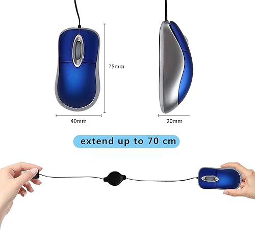 Miniatura 7 de Generic Mini mouse USB con cable, pequeños y ligeros ratones de viaje con cable retráctil, Plug & Play 1600 DPI para PC, computadora, laptop,