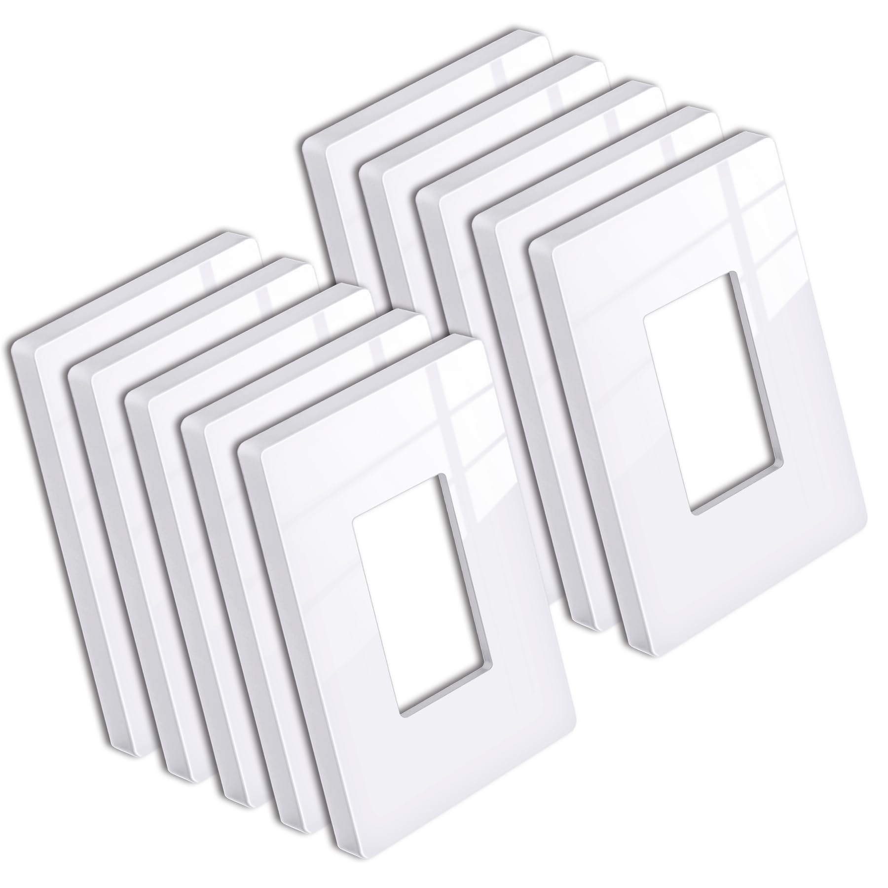 View 1 of [10 Pack] BESTTEN 1 Gang Screwless Wall Plate, Mid-Size, Gloss Snow White