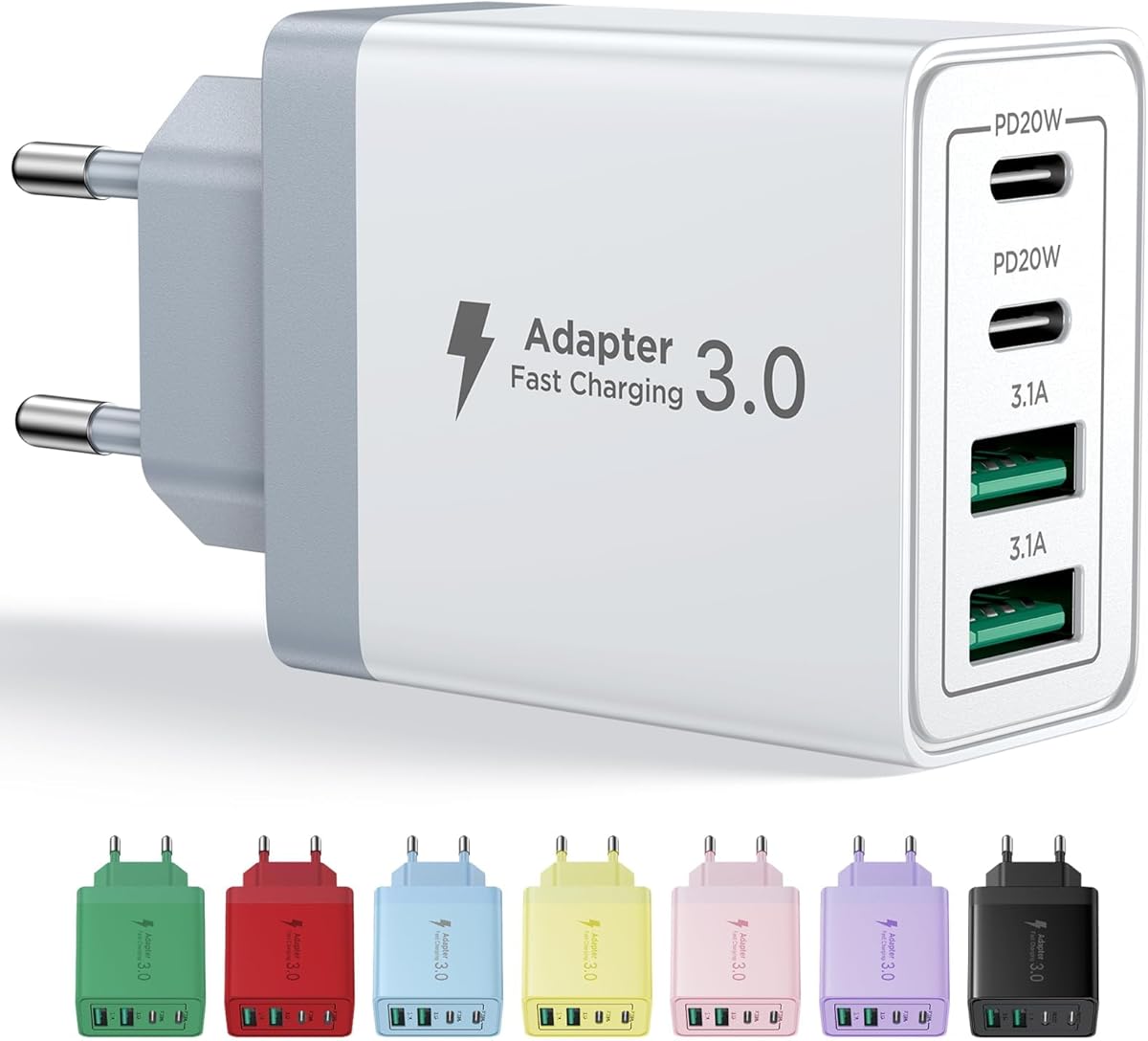 Aioneus USB C Ladegerät, 4 Ports Mehrfach Ladegerät mit USB-C und USB-A, 40W Schnellladegerät PD 3.0 Power Adapter USBNetzteil für iPhone 16 15 14 Pro Max 13 12 11 SE 2020 XS XR 8 7, Samsung, Handys