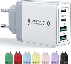 Aioneus USB C Ladegerät, 4 Ports Mehrfach Ladegerät mit USB-C und USB-A, 40W Schnellladegerät PD 3.0 Power Adapter USB Netzteil für iPhone 16 15 14 Pro Max 13 12 11 SE 2020 XS XR 8 7, Samsung, Handys