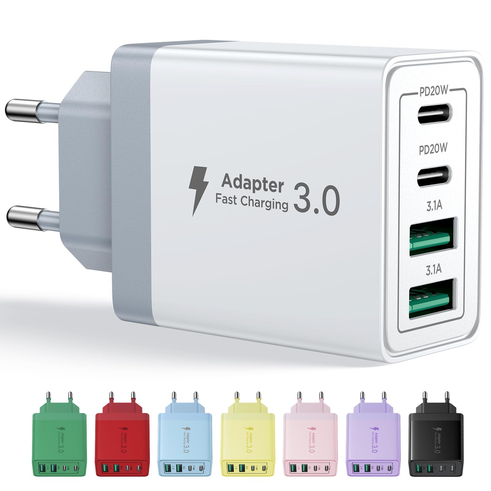 Aioneus USB C Ladegerät, 4 Ports Mehrfach Ladegerät mit USB-C und USB-A, 40W Sch