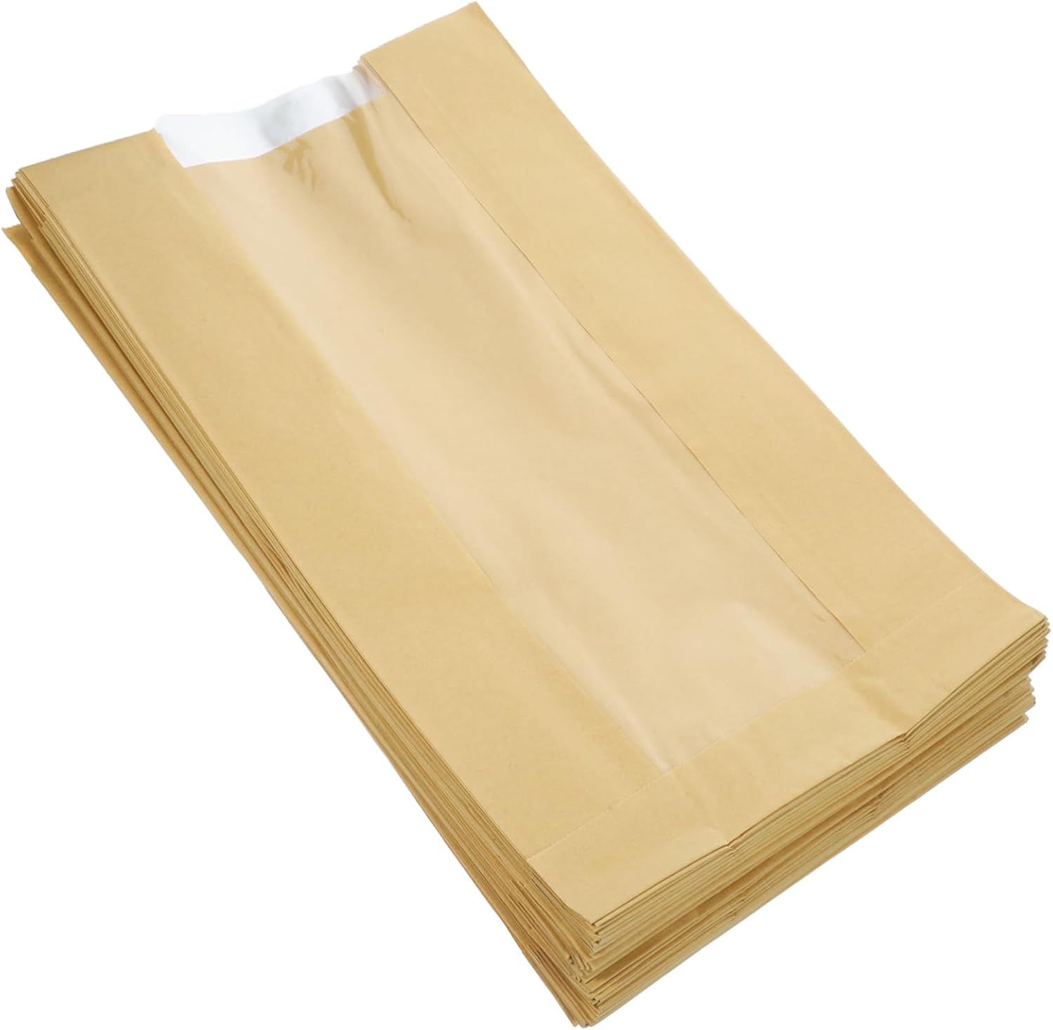 100pcs Kraft Paper Bags with Window Reusable Bakery Packaging for Bread Toast and Cookies for Restaurants Snack Bars and Home Use