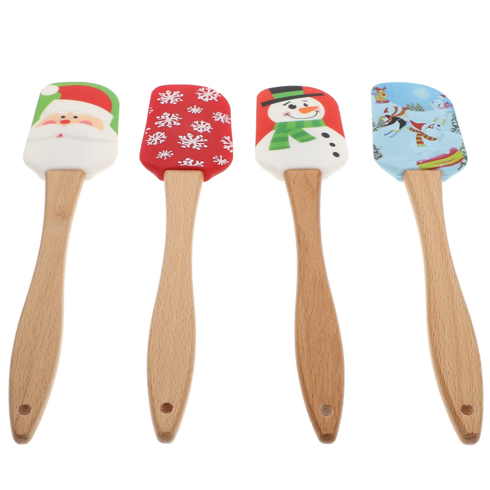 Ciieeo Esparcidor de Crema de Silicona 4 Espátulas para Repostería Navideña Diseño Ergonómico y Madera Seguro para Alimentos Color Aleatorio Adecuado para Hornear en Casa
