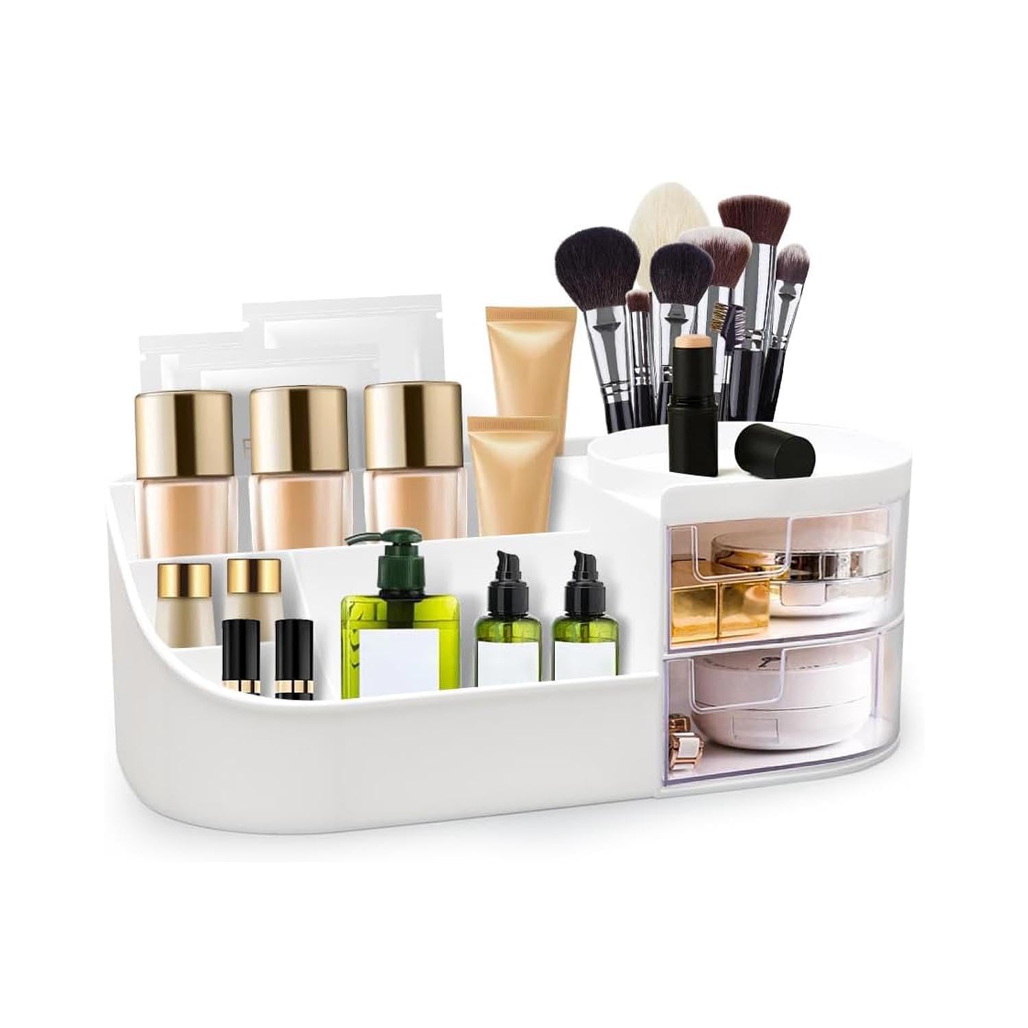 Anshri Desk Makeup Brush Organizers Box and Makeup Organizers for Desk Desktop Storage Stationery Supplies Cute Pencil Cup Pot for Office School Home Makeup Storage Box (White)