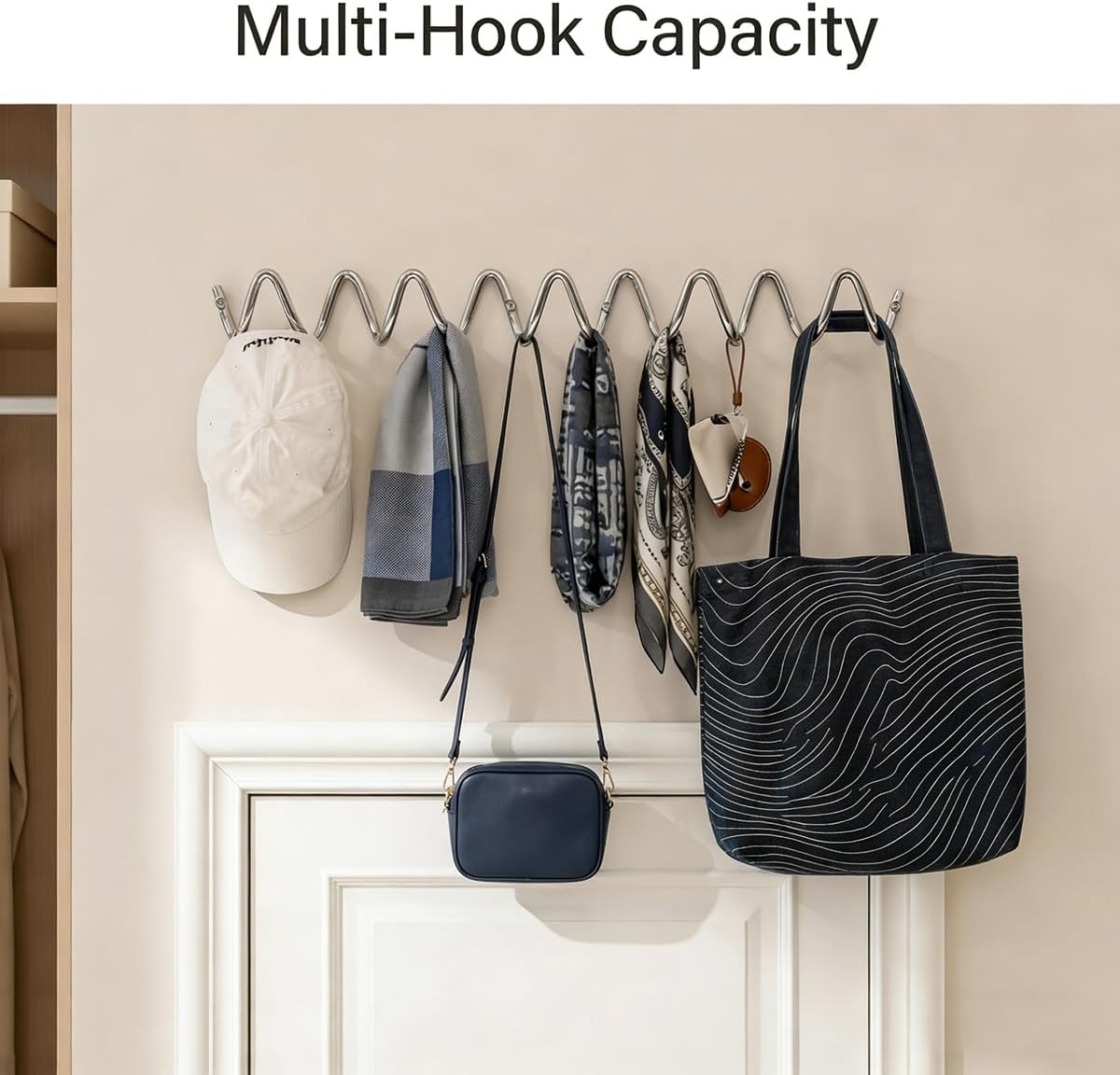 Wall Mounted Electroplated Silver Wave Shaped Coat Hook, Hanging Clothes Hook Decoration Creative Storage Rack 50cm Length (Drilling Installation)