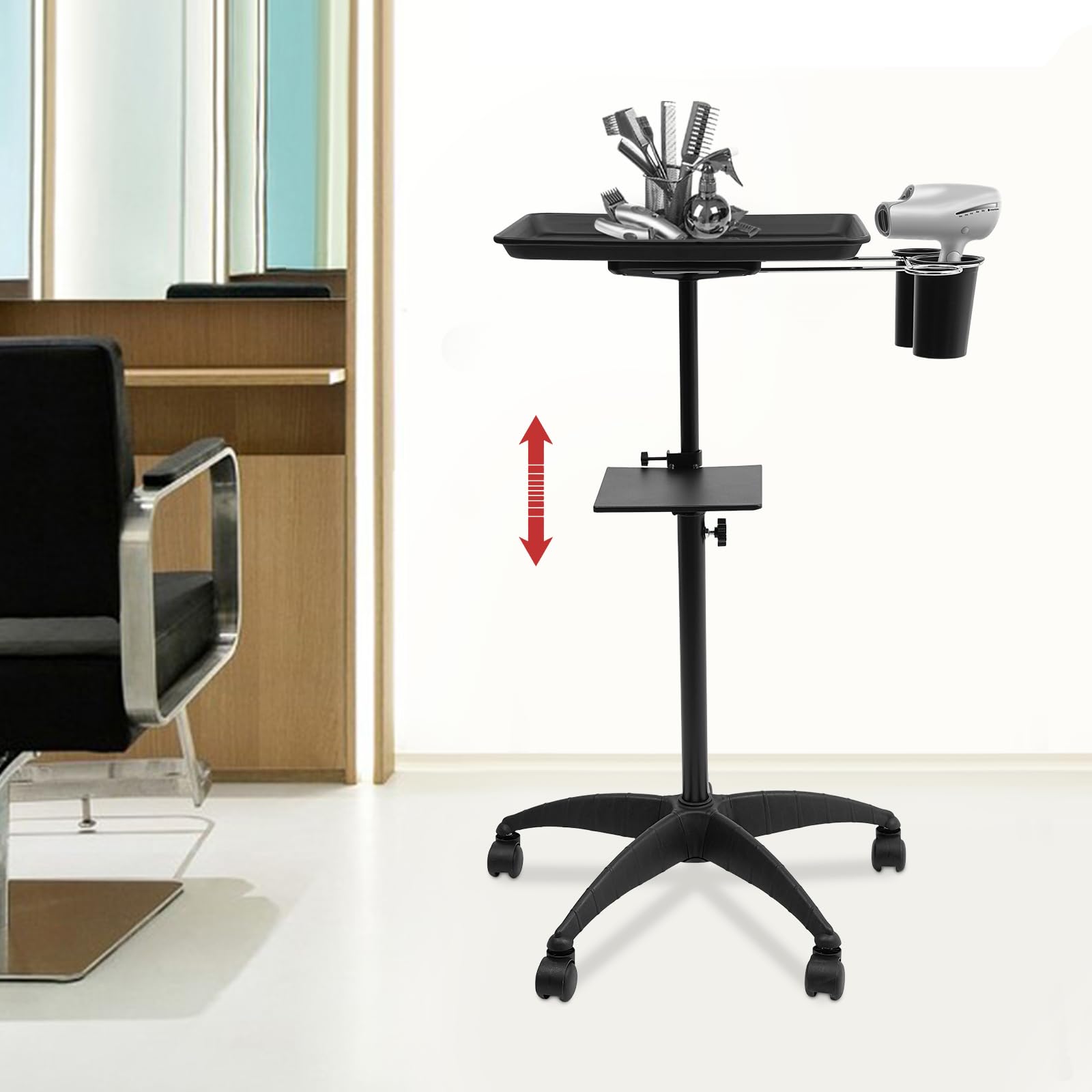 Carrello da salone con ripiano e vano portaoggetti, carrelli per tatuaggi, carrelli regolabili in altezza, accessori per saloni, spa, tatuaggi