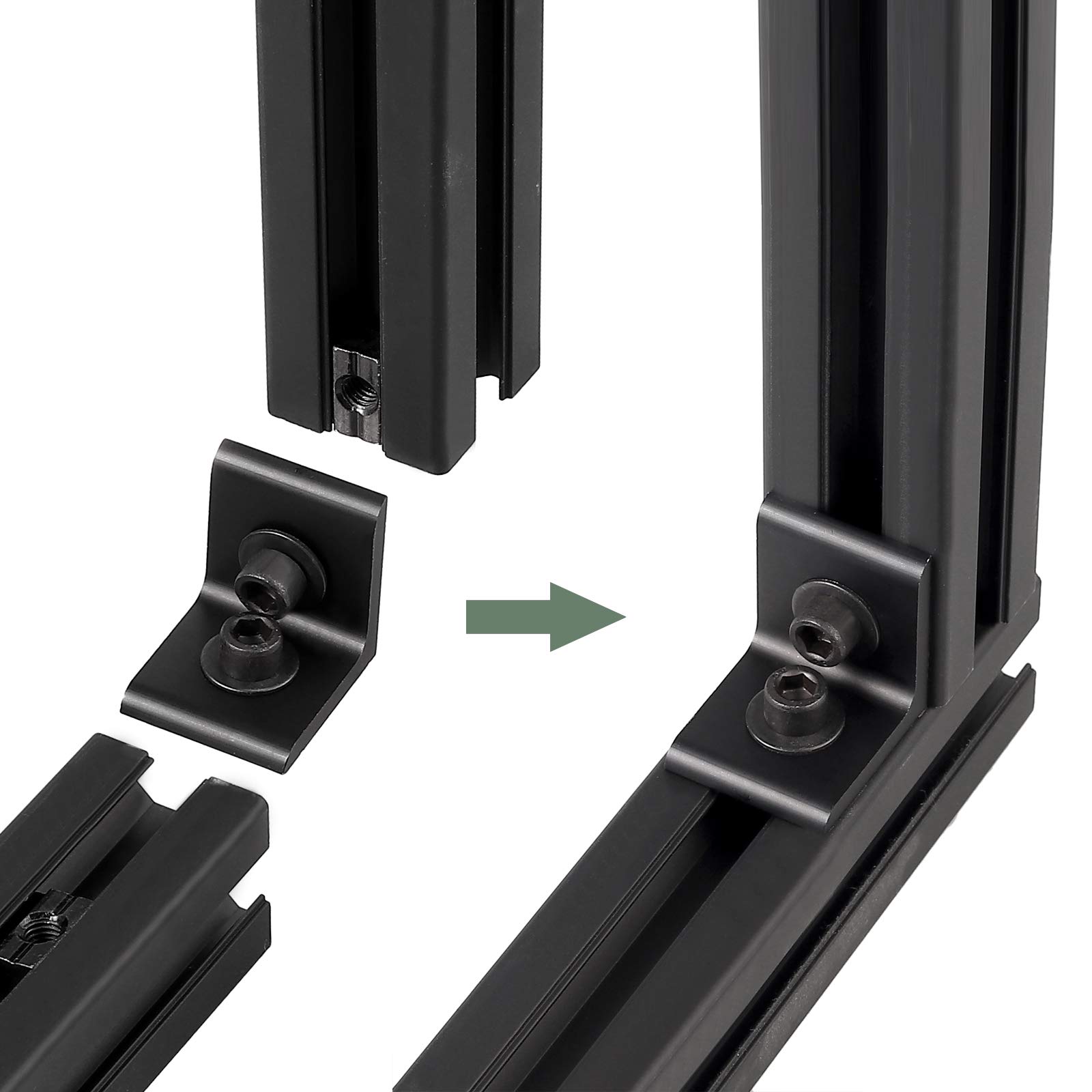 EYPINS 10X Winkelverbinder ALU, Winkel Befestigung Befestigungsmaterial Aluprofil 30x30 30x60 Nut 8 Raster Streben Aluminium Bauwinkel Möbelwinkel Eckwinkel für Aluminiumprofil, Strebenprofil, Schwarz