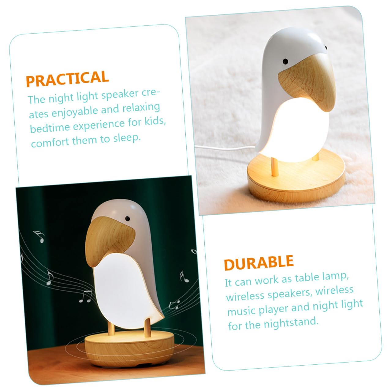 NUOBESTY Veilleuse Enceinte sans Fil Oiseau en Abs Blanc Variateur D'intensité et Batterie 1200mah, Lampe de Nuit pour Chambre D'garçon et Filles et Adulte
