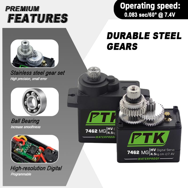 PTK 7462 MG 9g Servo Motor with Metal Gear - Robot - Fixed Wing - 180° Digital Servo (6pcs)