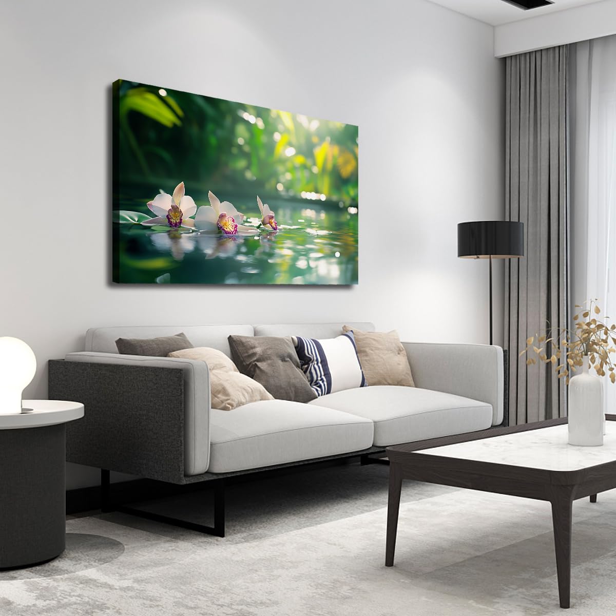 Via Vela Orchidea woda oprawione płótno wydruki korytarz Zen ogród kwitnący obraz pływające płatki obrazy spa sztuka ścienna do łazienki dekoracja 70x105cm