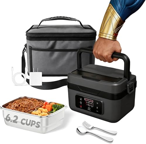 Miniatura 1 de Lonchera portátil con calefacción, 1L1.5L, acero inoxidable 304, batería de 10000 mAh, calentador de alimentos con control digital inteligente de