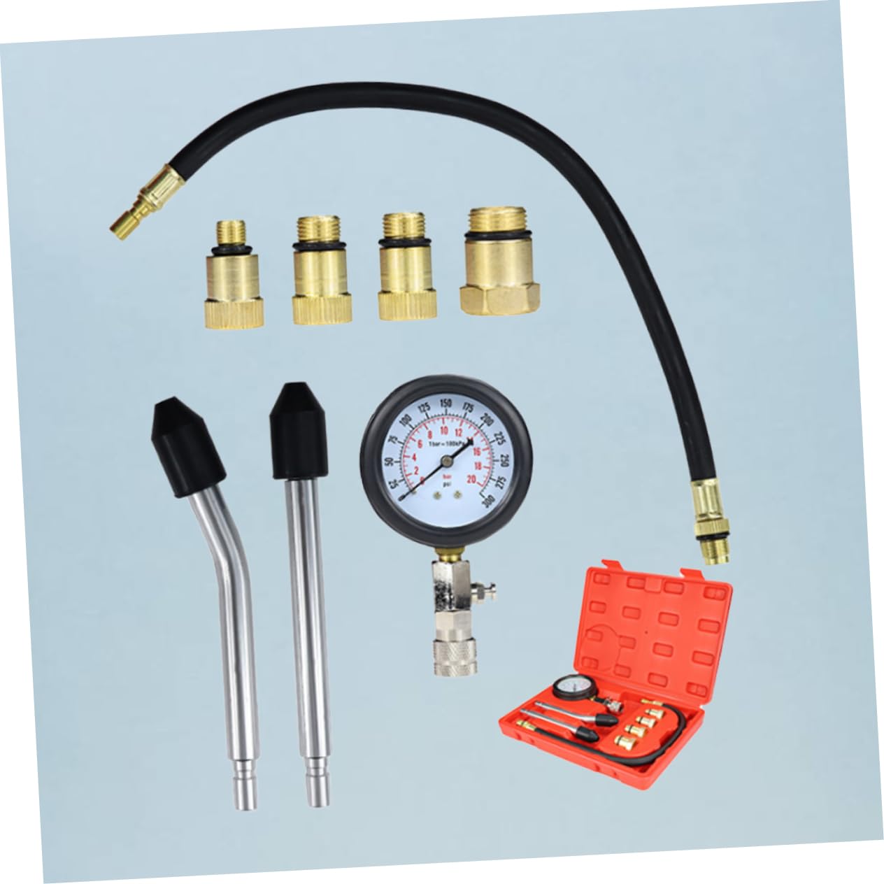 GLEAVI Compression Tester Kit for Car Motorcycle Accurate Cylinder Pressure Gauge with Quick Coupling Readings for Petrol Engine Diagnostics Red