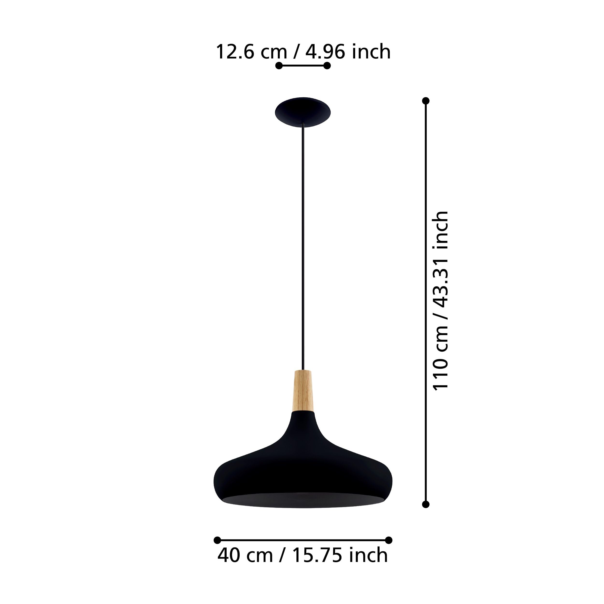 Eglo Suspension luminaire Sabinar, lustre scandinave pour salon et salle à | manger, lampe de plafond suspendue en métal noir et bois nature, FSC100HB, douille E27, Ø 40 cm
