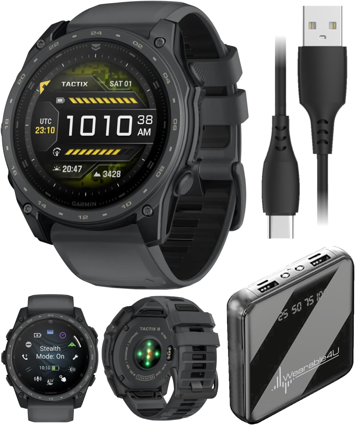 Garmin Tactix 8 51mm Cerakоtе, Premium Tactical GPS Smartwatch, AMOLED Display, Applied Ballistics Solver, Slate Gray Premium Cerakоtе Coating PowerBank Bundle