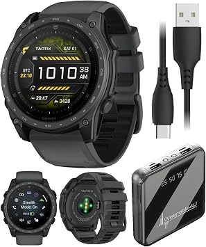 Garmin Tactix 8 51mm Cerakt, Premium Tactical GPS Smartwatch, AMOLED Display, Applied Ballistics Solver, Slate Gray Premium Cerakt Coating PowerBank Bundle