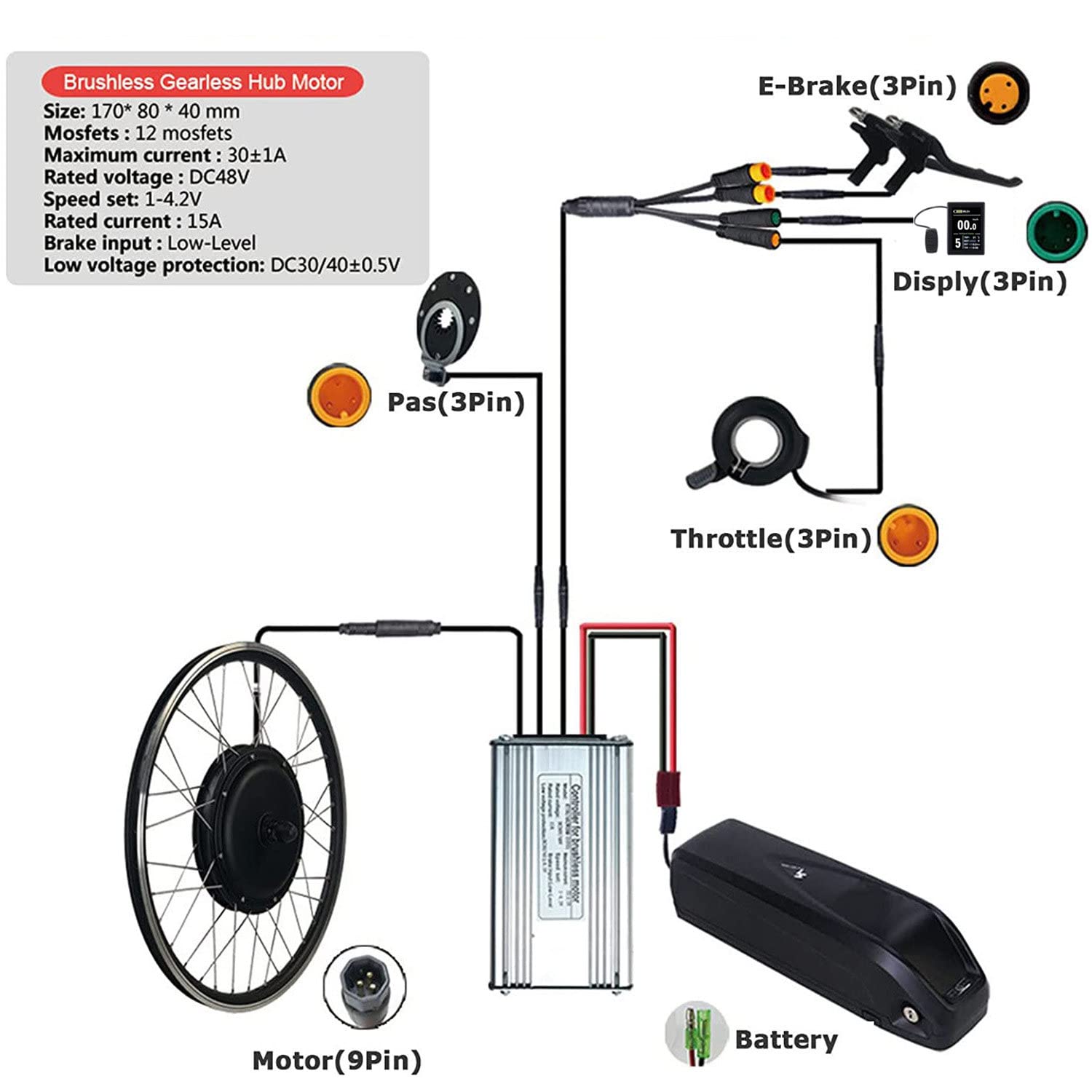 Kit di conversione E-Bike 20, 24, 26, 27.5, 28, 29, 700c Pollici Motore Posteriore per Bici elettriche per Ruota Posteriore a Cassetta, Kit di conversione Bici elettrica 48V/350W-27.5inch
