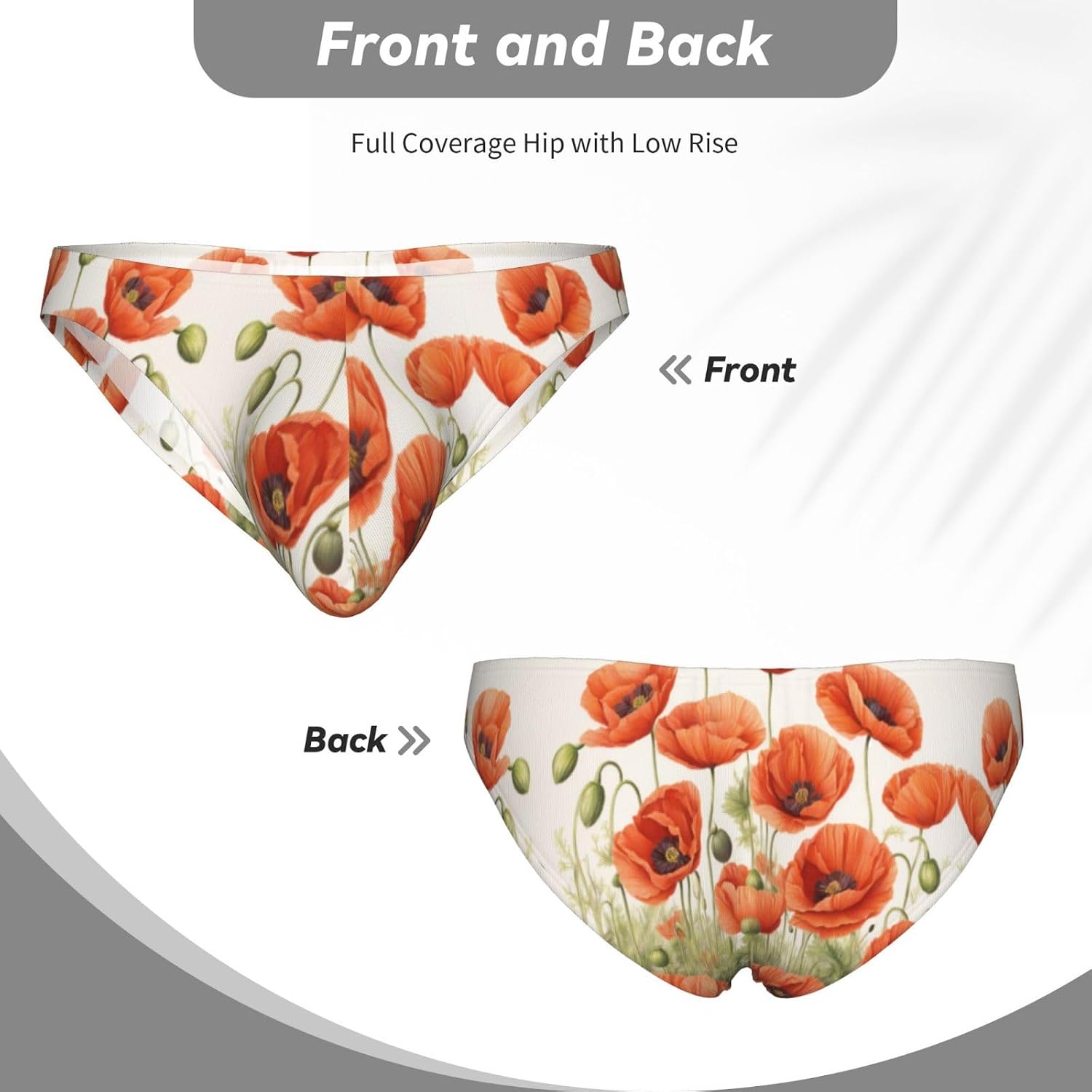 Poppy Flowers Print Stylish Mens Bikini Underwear