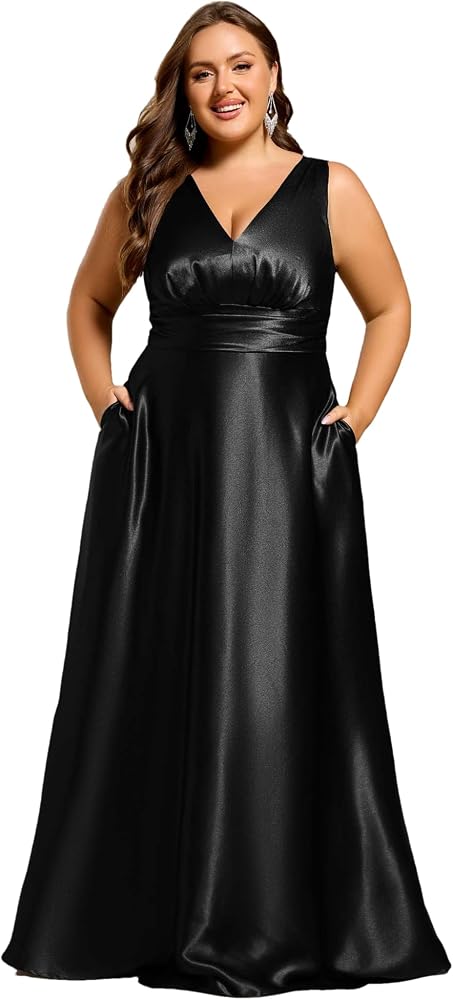 plus size black tie wedding guest dresses Berylove Women Glitter Dress A Line V Neck Long Formal Dress with Long Sleeves defining fit that feels good all day. Plus-Size Black Wedding-Guest Dress with