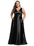 Women's Sleeveless Satin Plus Size Formal Gowns Summer Bridesmaid Dresses Empire Waist with Pockets
