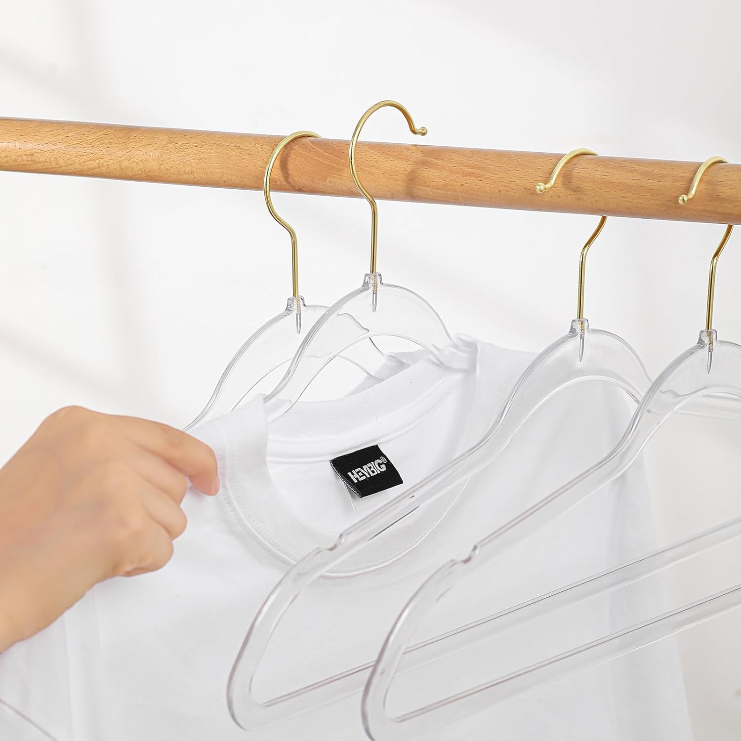Clear Acrylic Plastic Hangers for Clothes for Adult Closet Heavy Duty Hangers Space Saving 360 Degree Swivel Hook and Notches (50, Gold/Clear) - Image 4