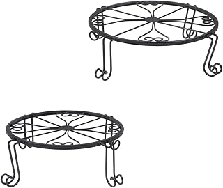 findmall 2 pcs 10 inch and 12 inch Metal Plant Stands for Flower Pot Black for Outdoor and indoor Flower Pot Stand Round Supports, Black