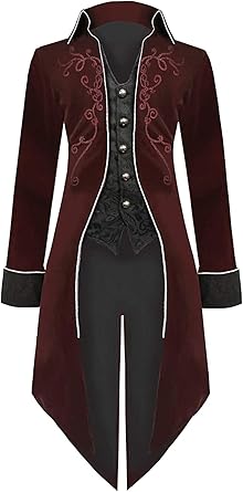 Medieval Steampunk Tailcoat Halloween Costumes for Men, Renaissance Pirate Vampire Gothic Jackets Vintage Warlock Frock Coat