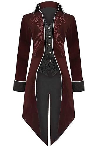 Medieval Steampunk Tailcoat Halloween Costumes for Men, Renaissance Pirate Vampire