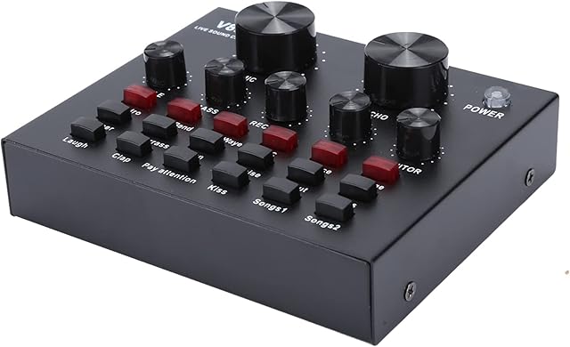 V8 Live Sound Card, Audio DJ Mixer & Voice Changer Device Sound Card with Multiple Funny Sound Effects, Computer/Mobile Phone Sound Mixer Board for Live Broadcast, K-Songs, Recording