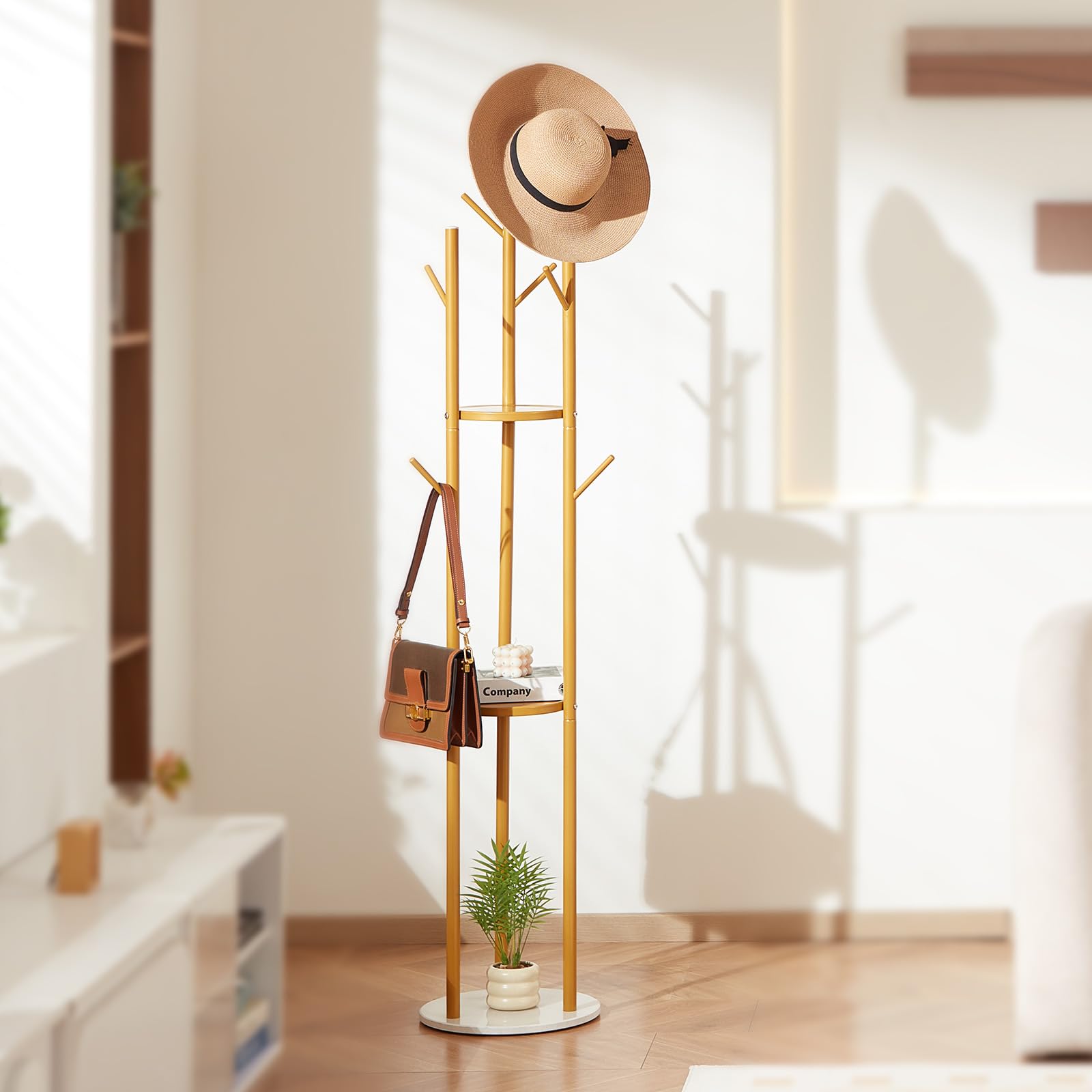 VEVOR Perchero de Pie con Base de Cuarzo y 9 Ganchos, Ideal para Entrada, Dormitorio, Oficina y Sala de Estar, Perchero Moderno para Abrigos, Sombreros, Bufandas y Bolsos, 340 x 340 x 1700 mm