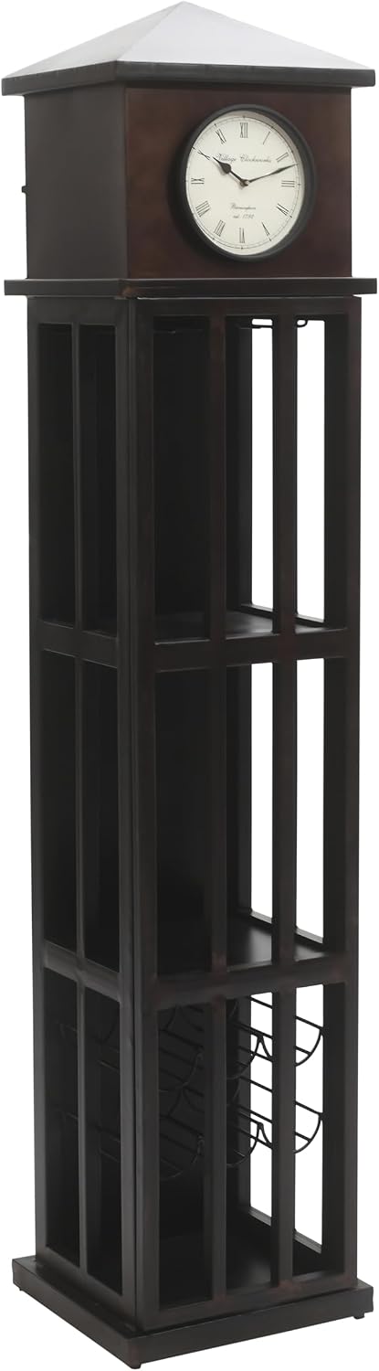 Jofran Glory Days Vintage Telephone Booth Clock Tower Lounge Bar Cabinet with Wine Rack and Storage, Watchtower