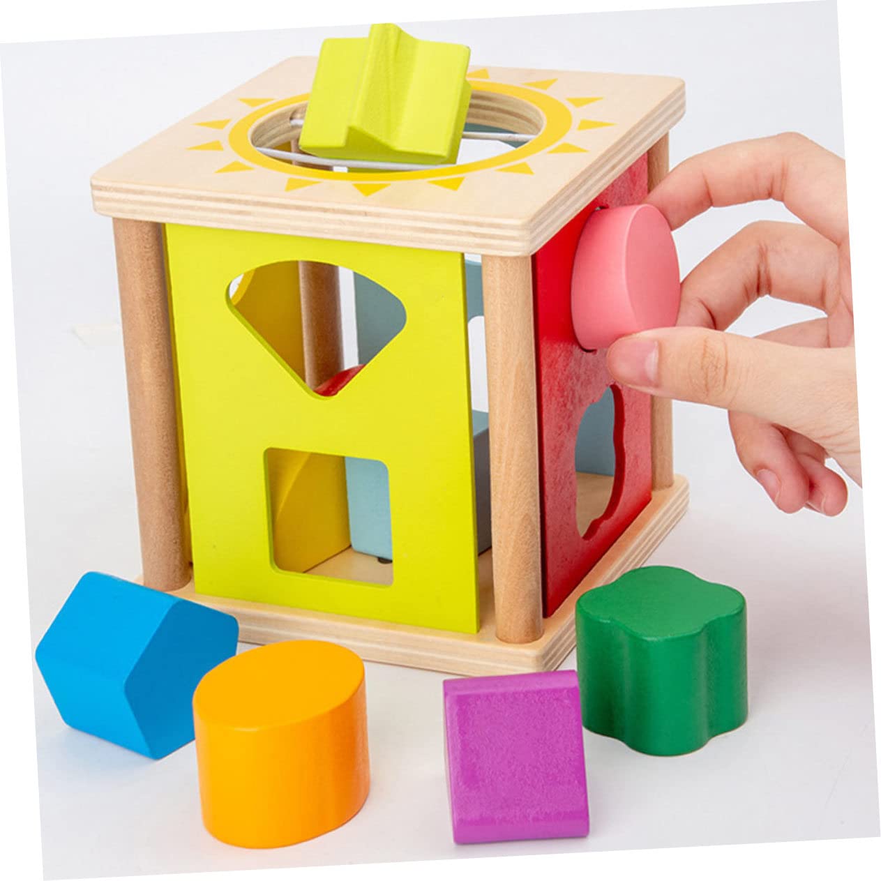 TOYANDONA Juguete de Bloques de Construcción Geométrica Caja de Inteligencia Forma de Sol y Estrella Juguete Geométrico para Preescolares de Bloques de Construcción para Educación Temprana