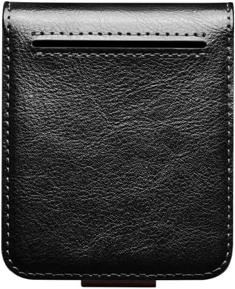 Natural Genuine Leather Case for Samsung Galaxy Z Flip 5 5G Premium Cowhide Luxury Wallet Magnetic Buckle Cover for Samsung Z Flip 5 Case （Black）