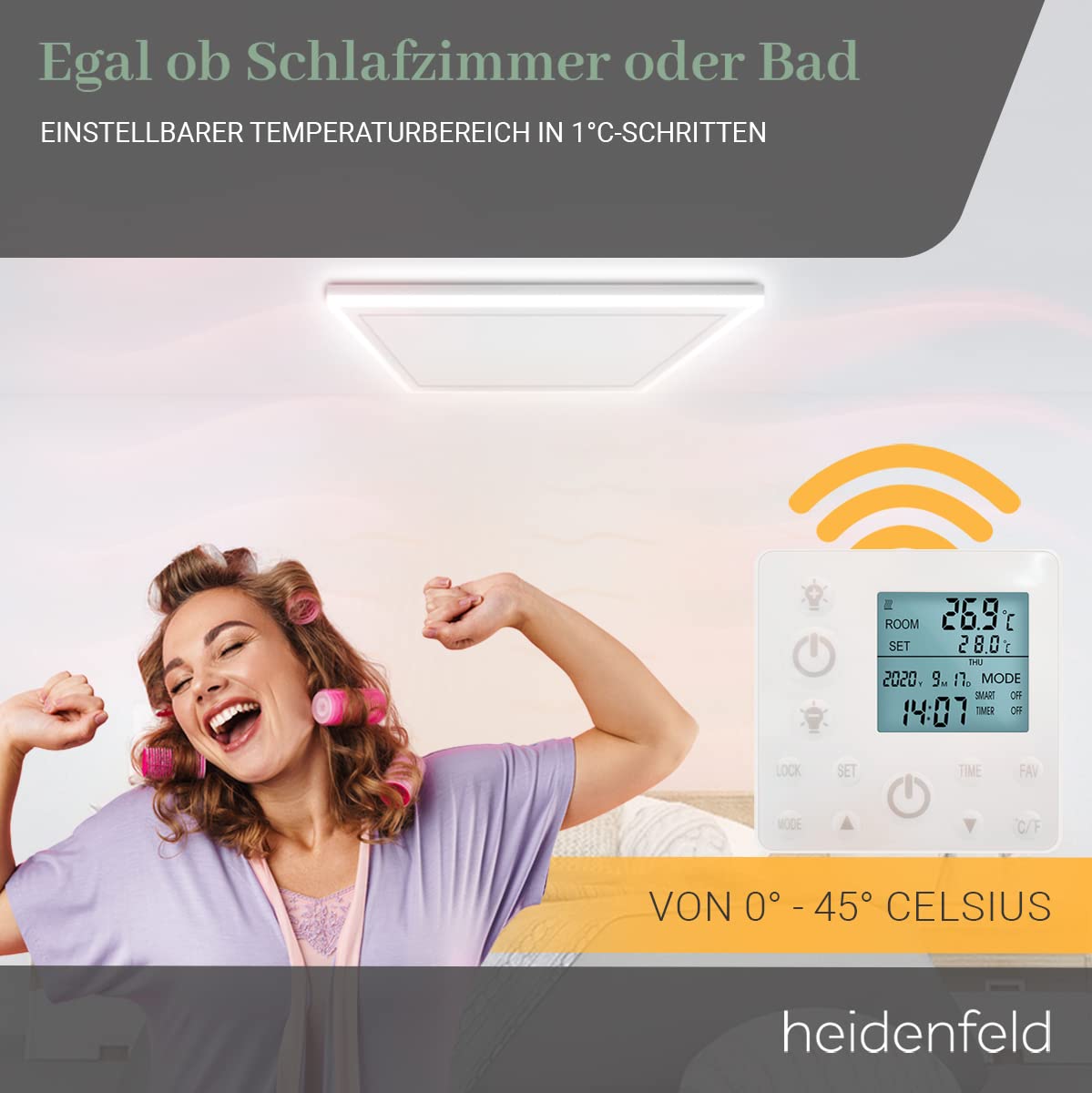Heidenfeld Infrarotheizung HF-HP500 640 Watt LED Rahmen Infrarot Deckenheizung mit Thermostat Fernbedienung