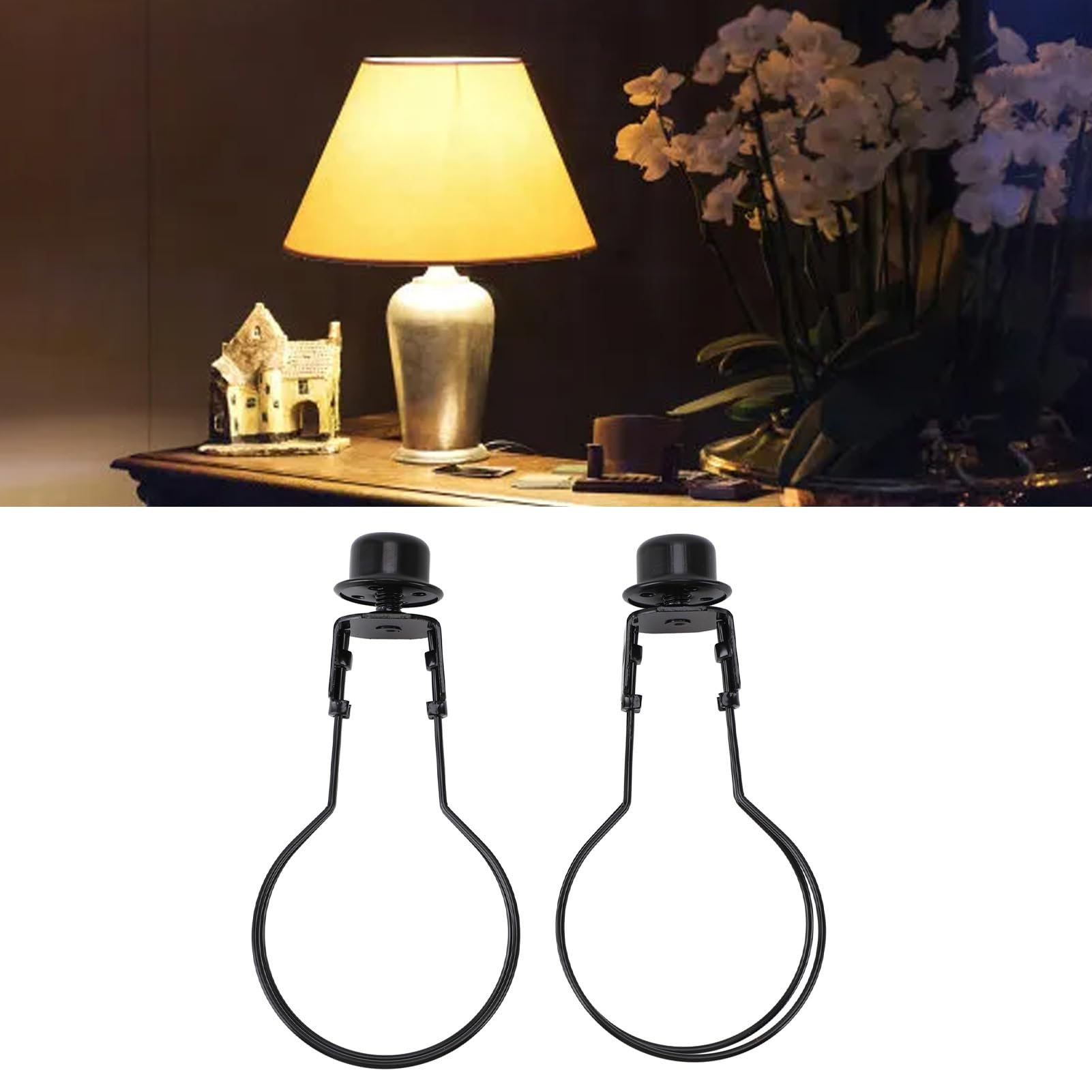 Light Bulb Clip Adapter, Clip-on Light Bulb Lampshade Holder, Minimalist Metal with Top End for Table Lamp (Black) - Image 4